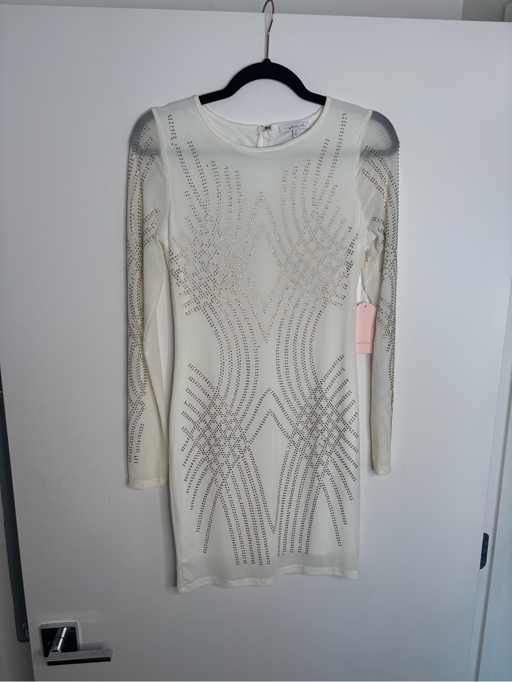 Studded Ivory Long-Sleeve Bodycon Dress